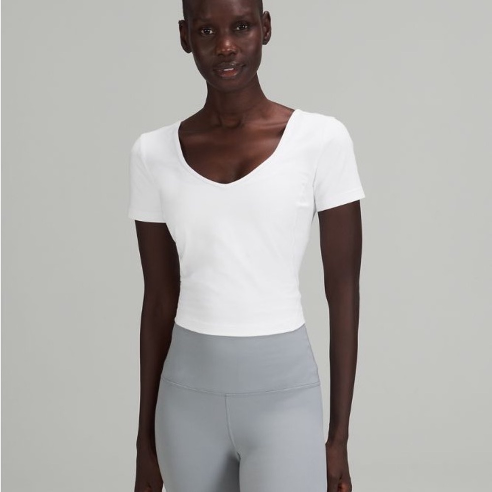 lululemon athletica White Short Sleeve V-Neck Crop Top